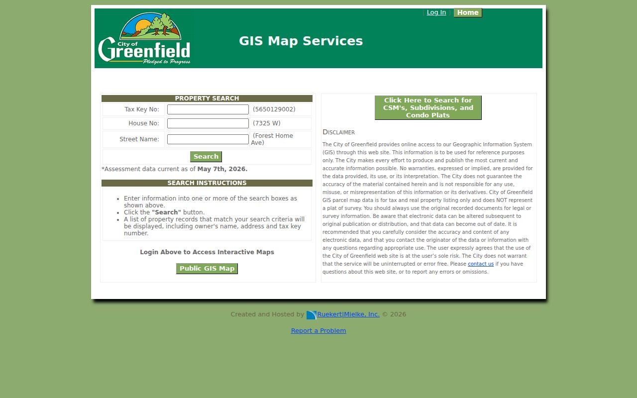Greenfield residents directory property search fields