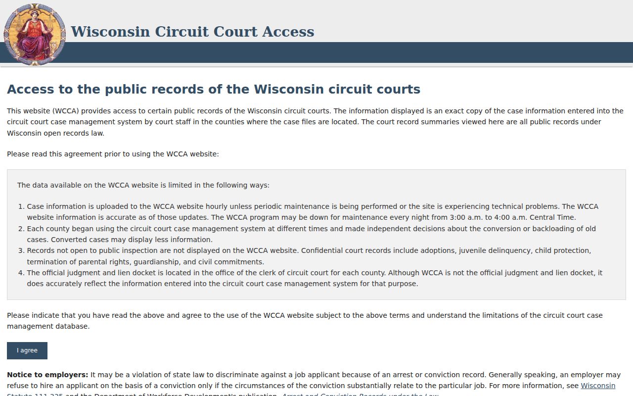 Greenfield resident lookup through the Wisconsin WCCA case search